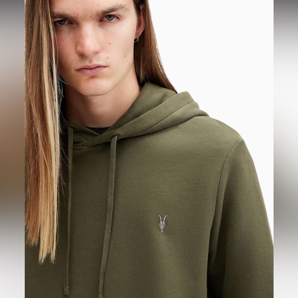 All Saints Sweatshirt Men Small Green Raven OTH Hoody Pullover Drawstring Logo - Picture 5 of 15